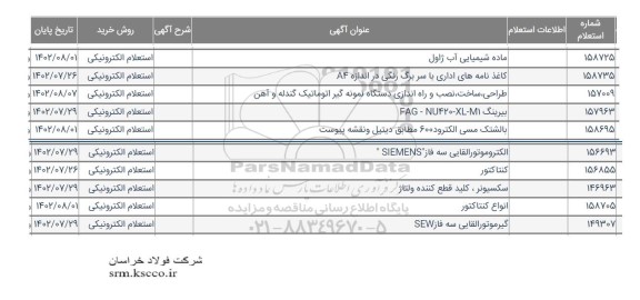 استعلام ماده شیمیایی آب ژاول و ...