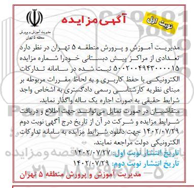 مزایده تعدادی از مراکز پیش دبستانی