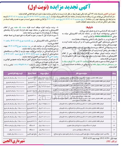 تجدید مزایده فروش 6 قطعه زمین و ...