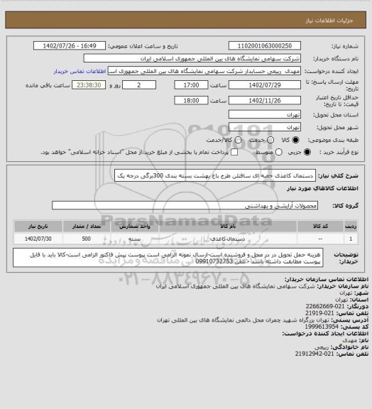 استعلام دستمال کاغذی جعبه ای سافتلن طرح باغ بهشت بسته بندی 300برگی درجه یک