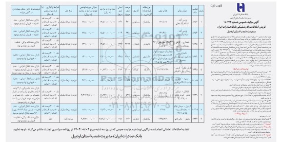 مزایده فروش املاک مازاد و تملیکی