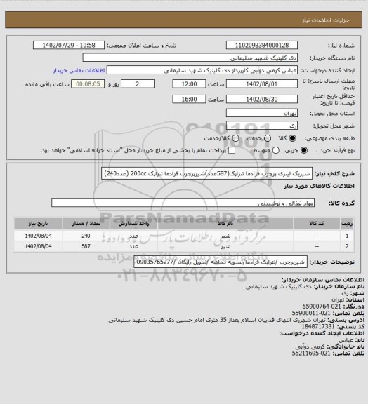 استعلام شیریک لیتری پرچرب فرادما تتراپک(587عدد)شیرپرچرب فرادما تتراپک 200cc (عدد240)