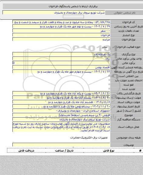 مزایده, فروش ۳۰ تن سیم مسی اسقاط( تجدیداول)
