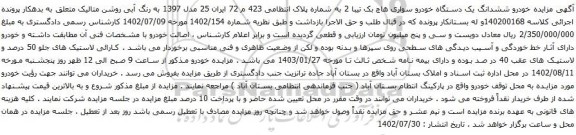 مزایده یک دستگاه خودرو سواری هاچ بک تیبا 2 