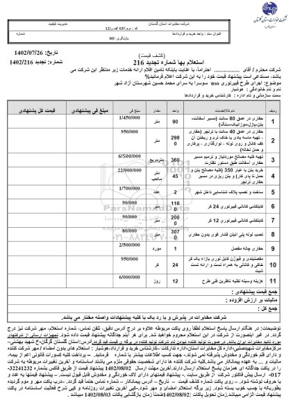 تجدید استعلام طرح فیبر نوری uso سوسرا ....