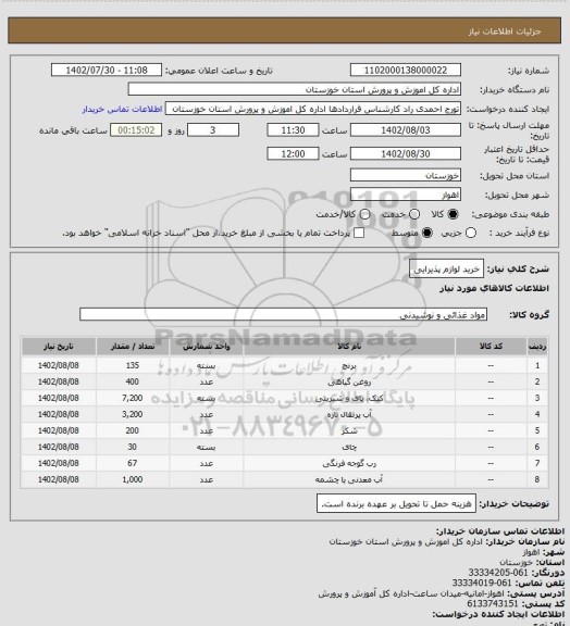 استعلام خرید لوازم پذیرایی