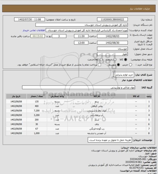 استعلام خرید لوازم پذیرایی