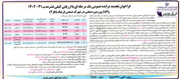 تجدید مزایده واگذاری زمین صنعتی در شهرک 
