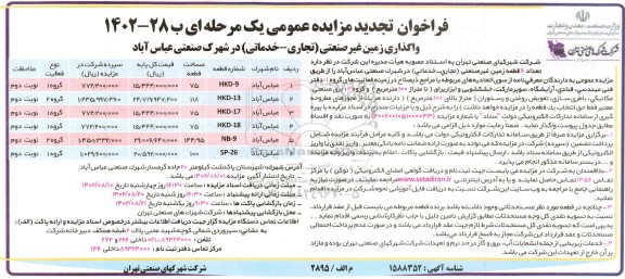  مزایده واگذاری زمین غیر صنعتی ( تجاری - خدماتی ) 