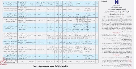 مزایده فروش املاک مازاد و تملیکی