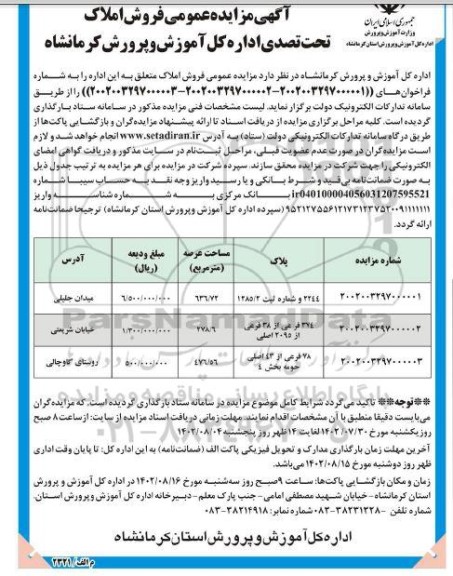 مزایده فروش املاک