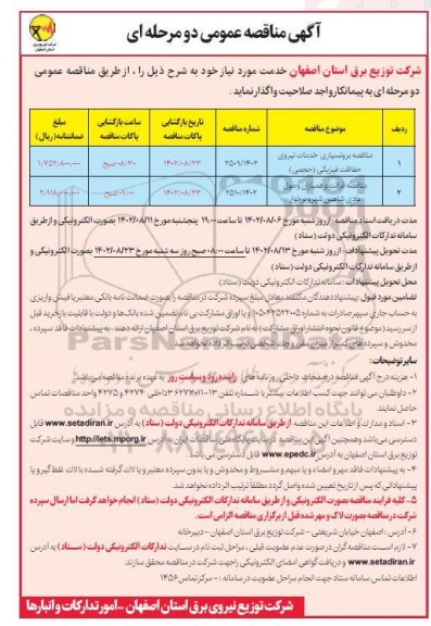 مناقصه برونسپاری خدمات نیروی حفاظت فیزیکی (حجمی)....