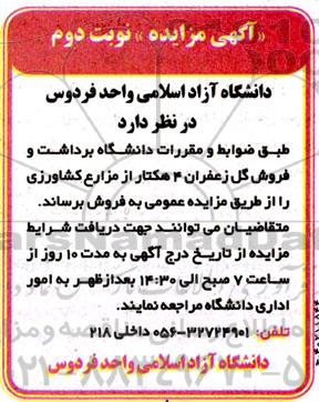 مزایده برداشت و فروش گل زعفران 4 هکتار از مزارع کشاورزی - نوبت دوم
