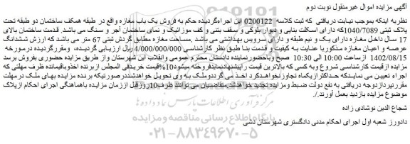 مزایده فروش یک باب مغازه - نوبت دوم