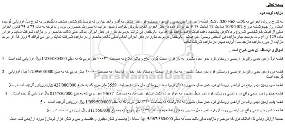 مزایده شش قطعه زمین زراعتی دیمی 
