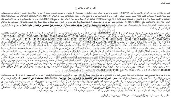 مزایده فروش تعداد 30گالن نانو بیست لیتری