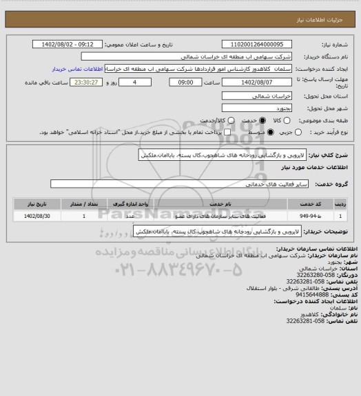 استعلام لایروبی و بازگشایی رودخانه های شاهجوب،کال پسته، باباامان،ملکش