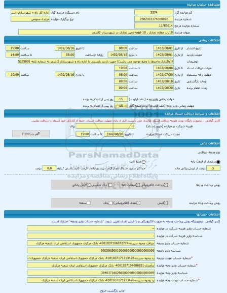 مزایده ، 10باب مغازه تجاری , 10 قطعه زمین تجاری در شهرستان کاشمر -مزایده واحد تجاری - استان خراسان رضوی