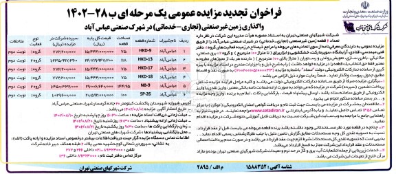 تجدید مزایده واگذاری زمین غیرصنعتی ( تجاری - خدماتی ) در شهرک صنعتی
