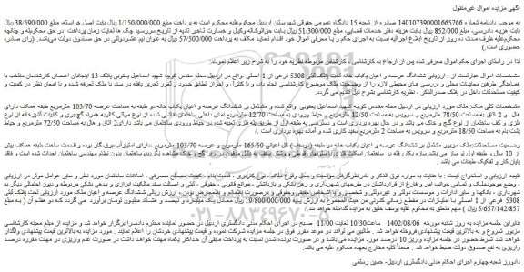 مزایده فروش ششدانگ عرصه و اعیان یکباب خانه تحت پلاک ثبتی 5308 فرعی از 1 اصلی  