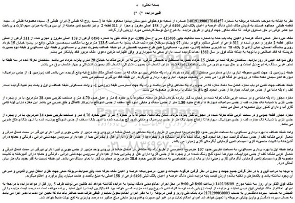 مزایده فروش شش دانگ عرصه و اعیان یک باب خانه