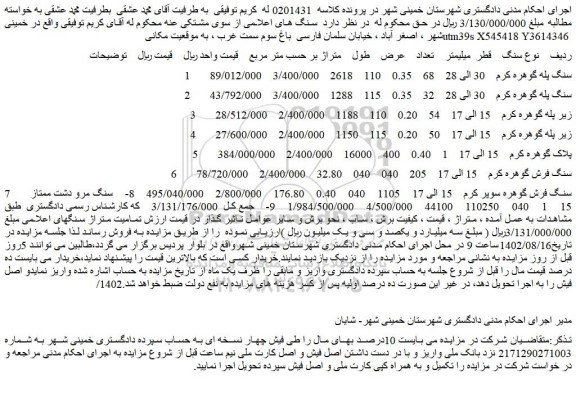 مزایده فروش سنگ پله گوهره کرم  