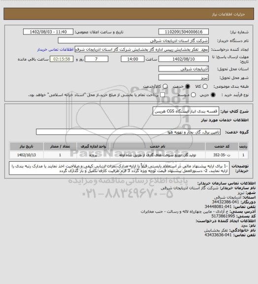 استعلام قفسه بندی انبار ایستگاه CGS هریس