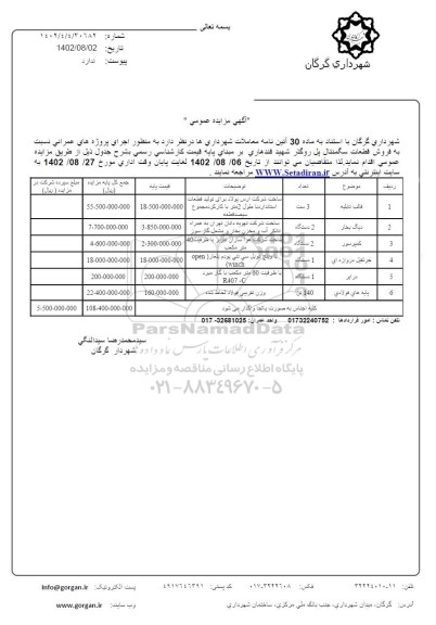 مزایده ساخت شرکت ارس پولاد برای تولید قطعات  ..