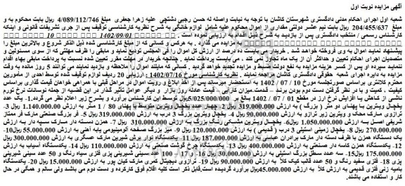 مزایده فروش 1- یک عدد یخچال ویترین با پهنای دو متر ( بزرگ ) و...