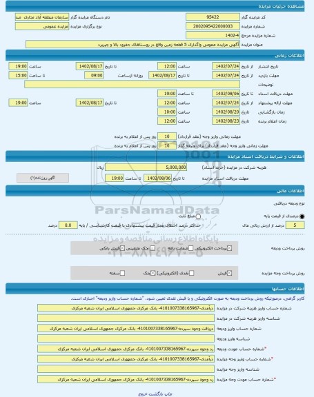 مزایده ، آگهی مزایده عمومی واگذاری 5 قطعه زمین واقع در روستاهای جفرود بالا و چپرپرد -مزایده زمین - استان گیلان