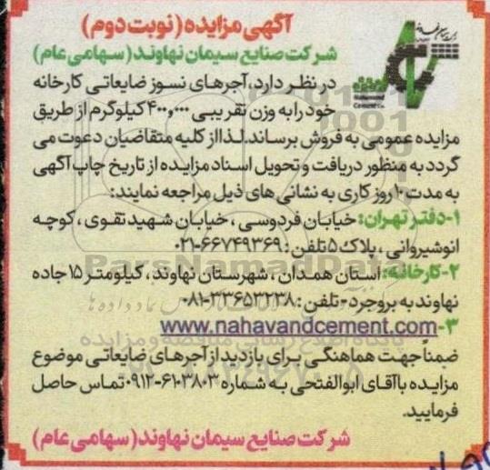 مزایده فروش آجرهای نسوز ضایعاتی کارخانه نوبت دوم