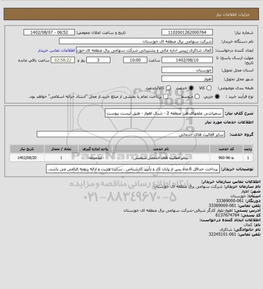 استعلام سمپاشی علفهای هرز منطقه 2 - شرق اهواز - طبق لیست پیوست