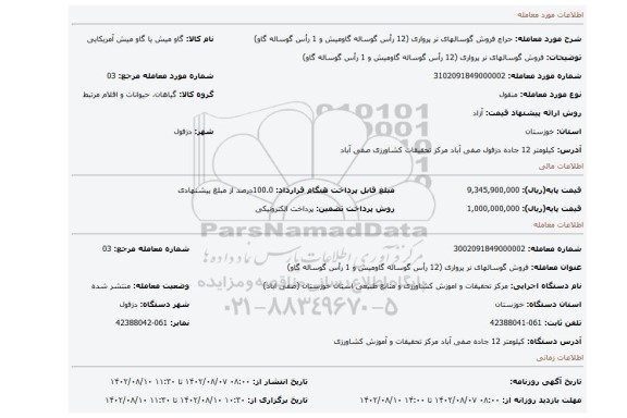فروش  گوسالهای نر پرواری  (12 رأس گوساله گاومیش و 1 رأس گوساله گاو)