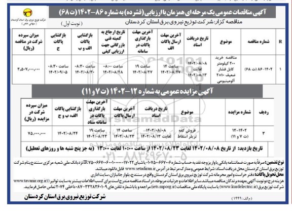 مناقصه و مزایده فروش کفه تریلر اسقاط....