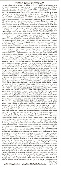 مزایده فروش مقدار سه دانگ ششدانگ عرصه و اعیان پلاک ثبتی 224 فرعی از 33 اصلی