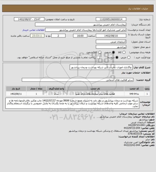 استعلام واگذاری امورات چاپ و تکثیر شبکه بهداشت ودرمان پیرانشهر