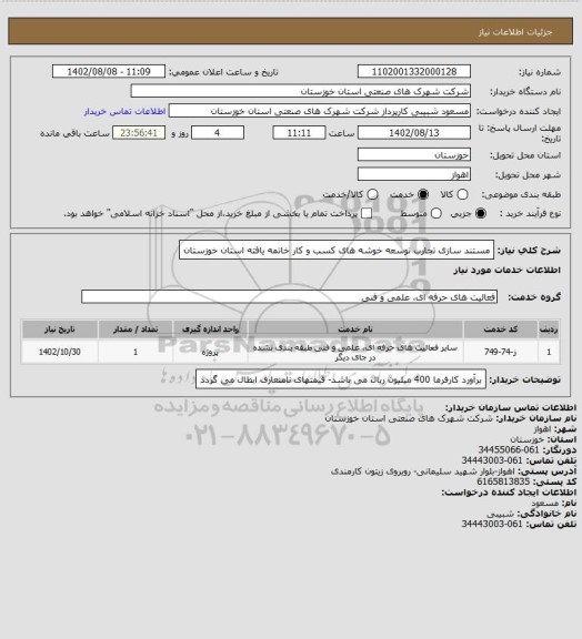استعلام مستند سازی تجارب توسعه خوشه های کسب و کار خاتمه یافته استان خوزستان