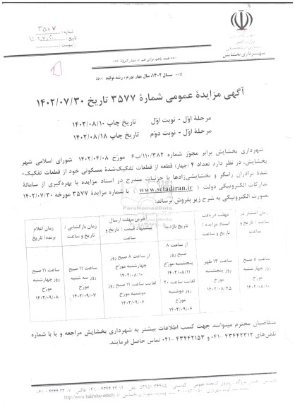 مزایده فروش 4 قطعه از قطعات تفکیک شده مسکونی