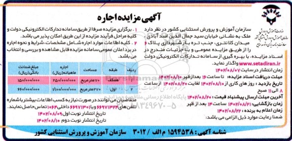 مزایده اجاره ملک