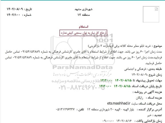 استعلام خرید تابلو معابر محله