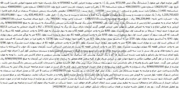آگهی مزایده ششدانگ پلاک ثبتی 9721/69 بخش یک 