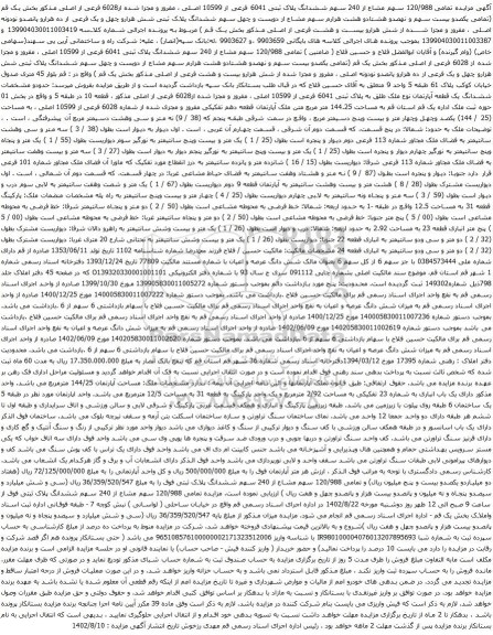 آگهی مزایده سهم مشاع از 240 سهم ششدانگ پلاک ثبتی 6041 فرعی از 10599 اصلی ، مفروز و مجزا شده از6028 فرعی از اصلی