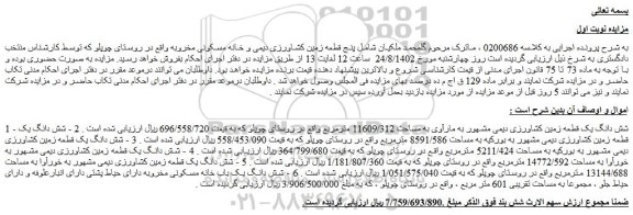 مزایده فروش شش دانگ یک قطعه زمین کشاورزی دیمی  