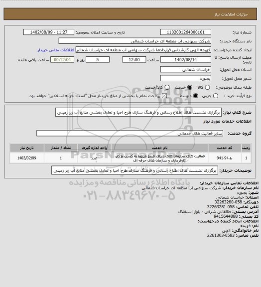 استعلام برگزاری نشست های اطلاع رسانی و فرهنگ سازی طرح احیا و تعادل بخشی منابع آب زیر زمینی