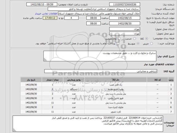 استعلام سابرک و ماژول و کارت و ... طبق مشخصات پیوست
