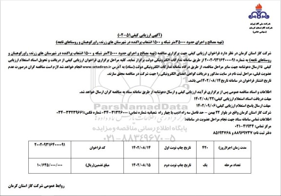 ارزیابی کیفی تهیه مصالح و اجرای حدود 35000 متر شبکه و 1500 انشعاب پراکنده 