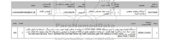 استعلام، ابزارآلات ولوازم عمومی واندازه گیری