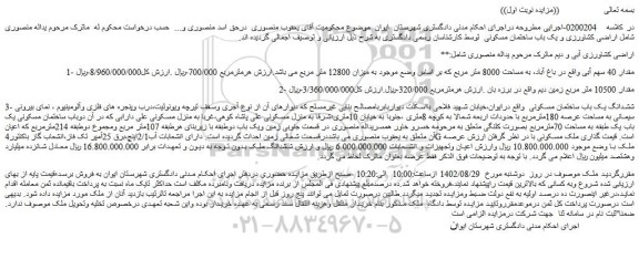مزایده فروش مقدار 40 سهم آبی واقع در باغ آباد، به مساحت 8000 متر مربع