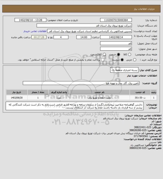 استعلام بسته اعتباری منطقه یک