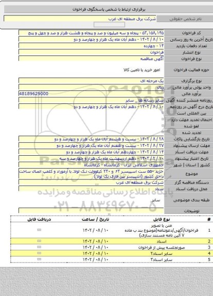 مناقصه, خرید ۵۵۰ ست اسپیسر ۶۳ و ۲۳۰ کیلوولت تک لولا با آرموراد و کلمپ اتصال ساخت داخل کشور (اسپیسر بین فازی تک لولا )